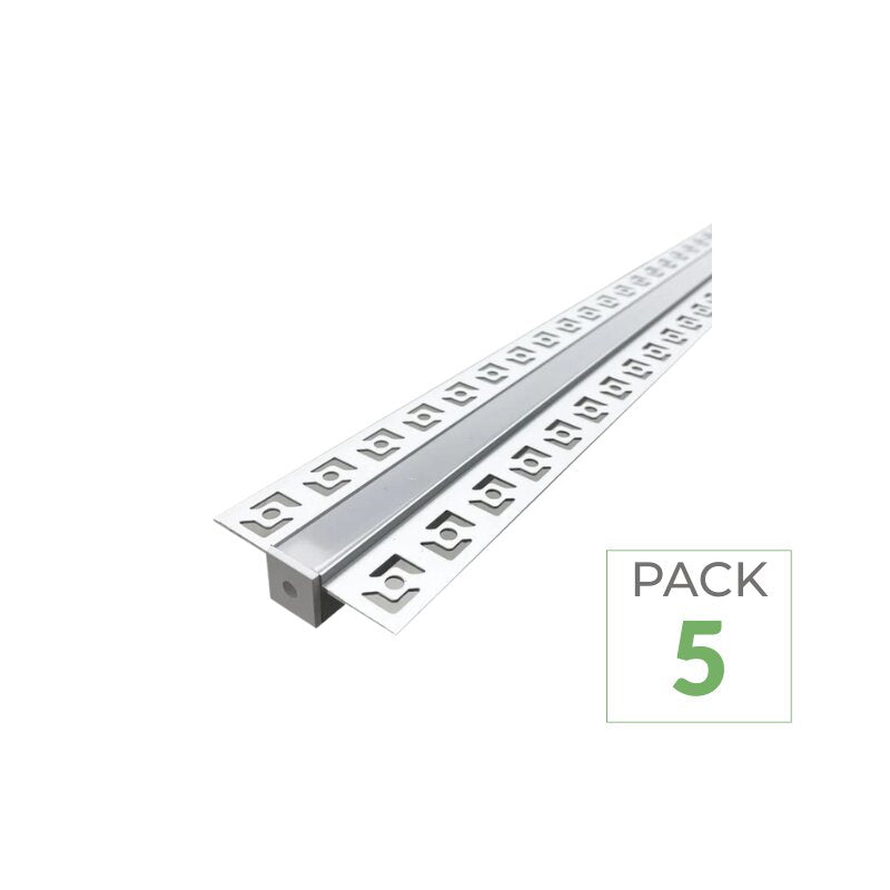 Pack de 5 - Profilé Aluminium encastrable 1m pour Ruban LED Couvercle Blanc Opaque