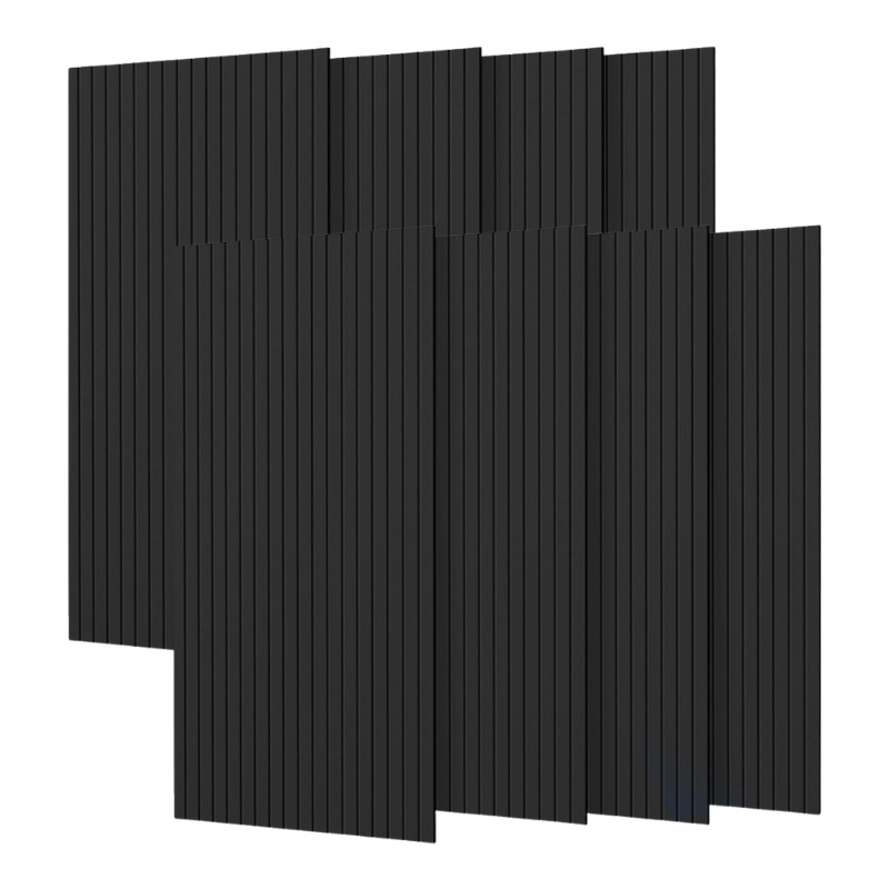 Lot de 8 Panneaux Acoustiques Muraux Bois 240x60x2,2cm - Couleur Noir avec Fond Noir