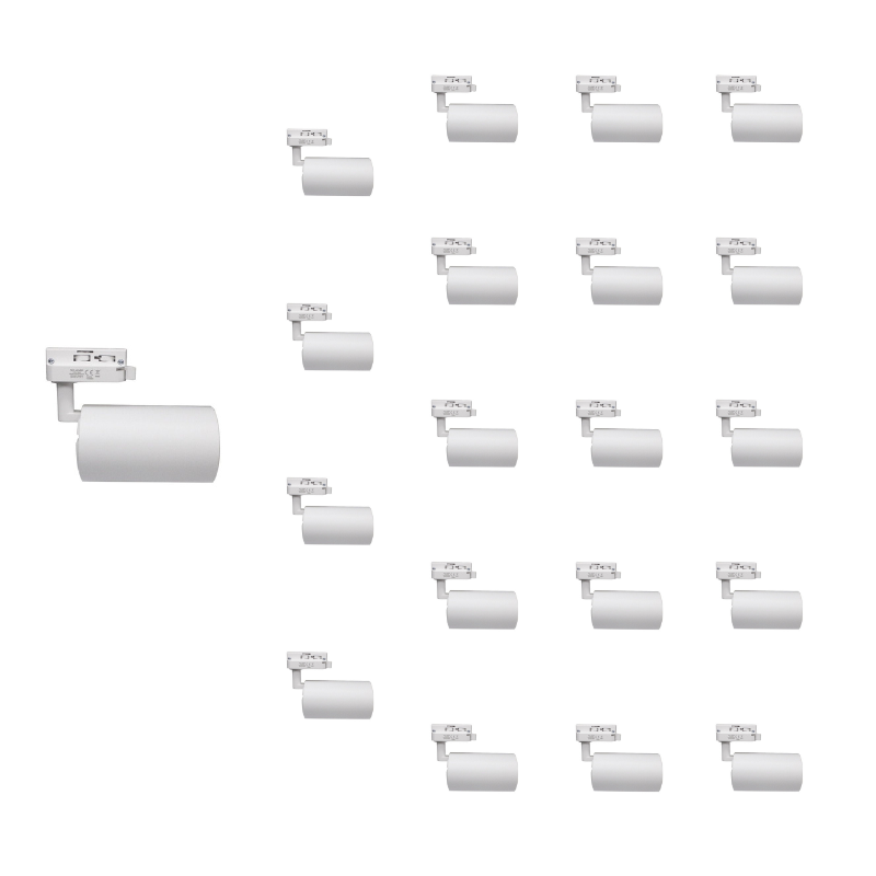 Spot LED sur Rail Triphasé CCT 30W 60° Blanc - 3000K/4000K/6500K (Pack de 20)