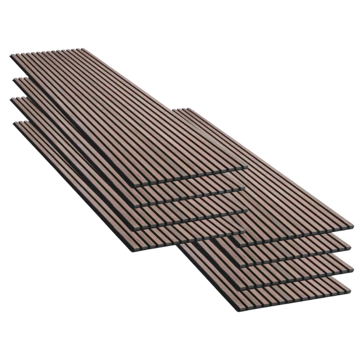 Lot de 8 Panneaux Acoustiques Murauxl- Tasseaux Finition Noyer - Fond Noir - 240x60x2,2cm