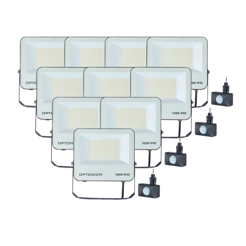 Projecteur 100W IP65 CCT avec détecteur - 3000K/4000K/6000K ( Pack de 10 )