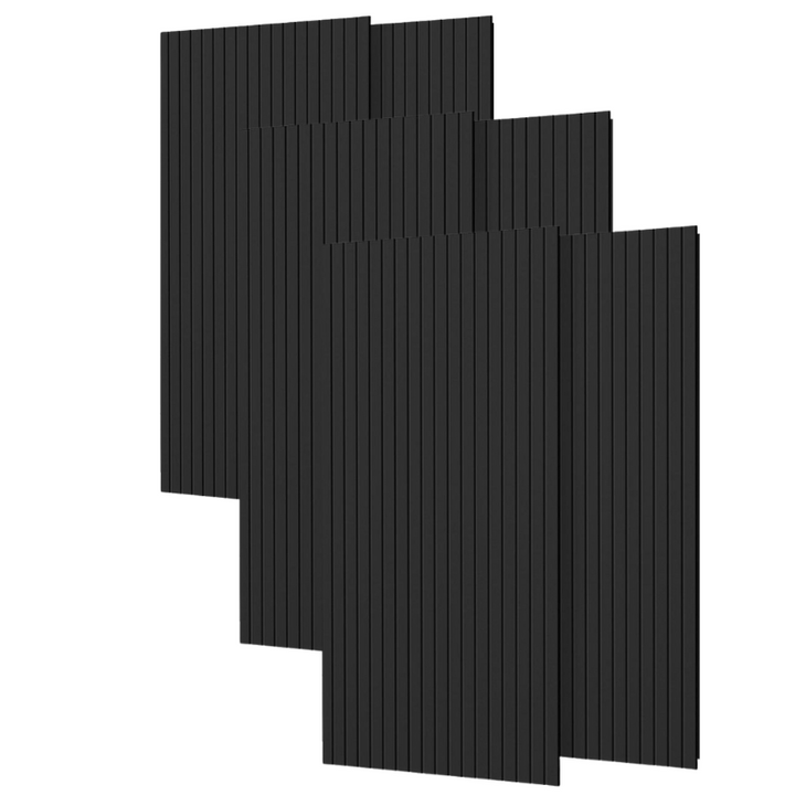 Lot de 6 Panneaux Acoustiques Muraux Bois 240x60x2,2cm - Couleur Noir avec Fond Noir