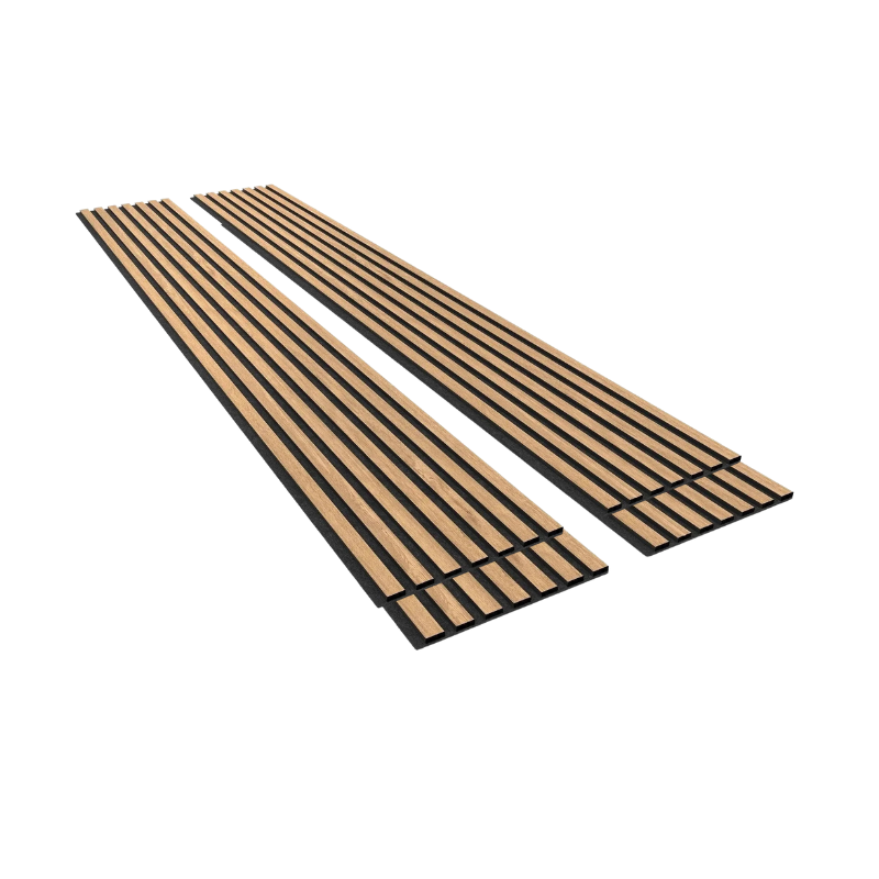 Lot de 4 Panneaux Acoustiques Muraux - Tasseaux Finition Chêne Blanc - Fond Noir - 240x60x2,2cm