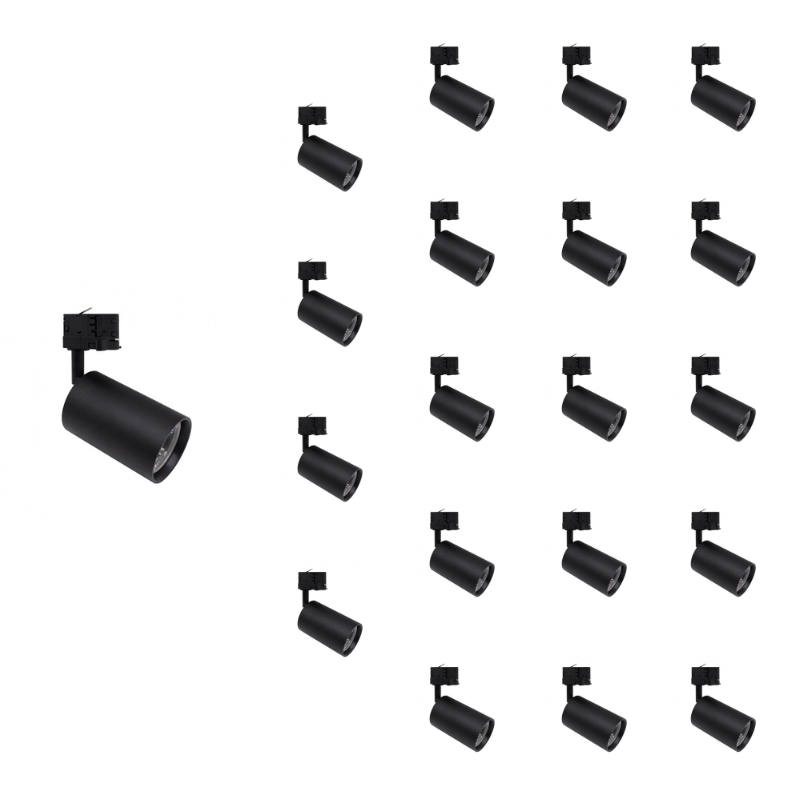 Spot LED sur Rail Triphasé CCT 30W 60° Noir - 3000K/4000K/6500K (Pack de 20)