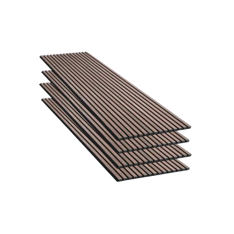 Lot de 4 Panneaux Acoustiques Murauxl- Tasseaux Finition Noyer - Fond Noir - 240x60x2,2cm