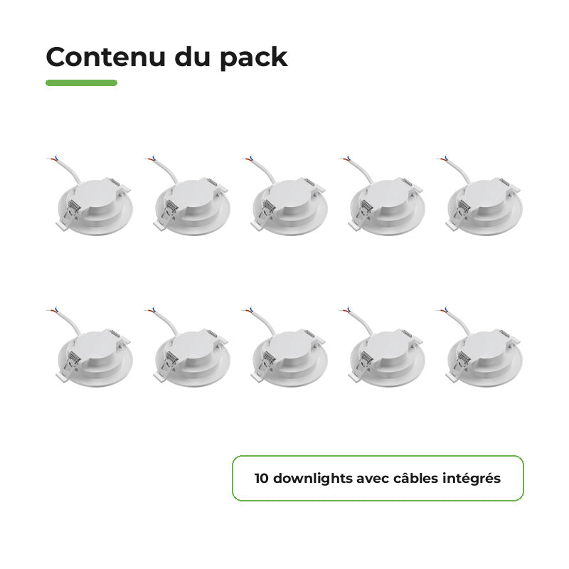 Downlight Dalle LED Ronde Ø85mm 3W Blanc CCT - Pack de 10