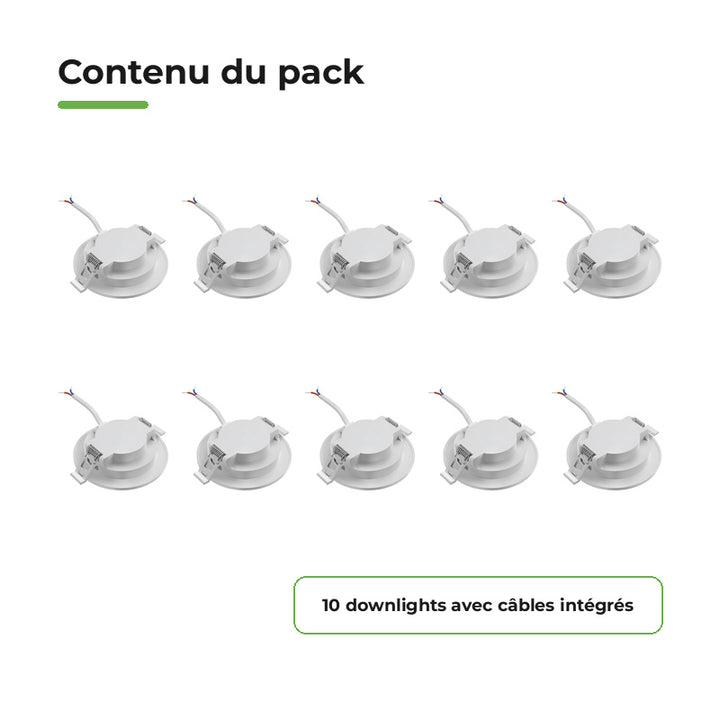 Downlight Dalle LED Ronde Ø85mm 3W Blanc CCT - Pack de 10