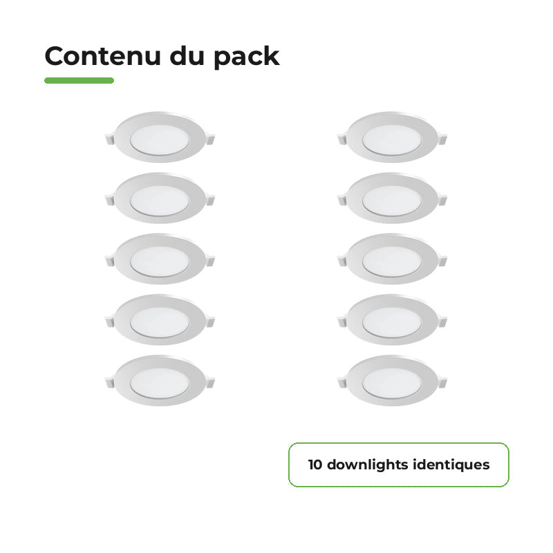 Downlight Dalle LED Ronde Ø85mm 4W Dimmable Blanc CCT - Pack de 10 – contenu du colis