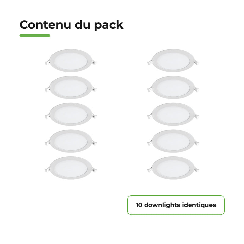 Downlight Dalle LED Ronde Ø170mm 12W Dimmable Blanc CCT - Pack de 10 – contenu du colis