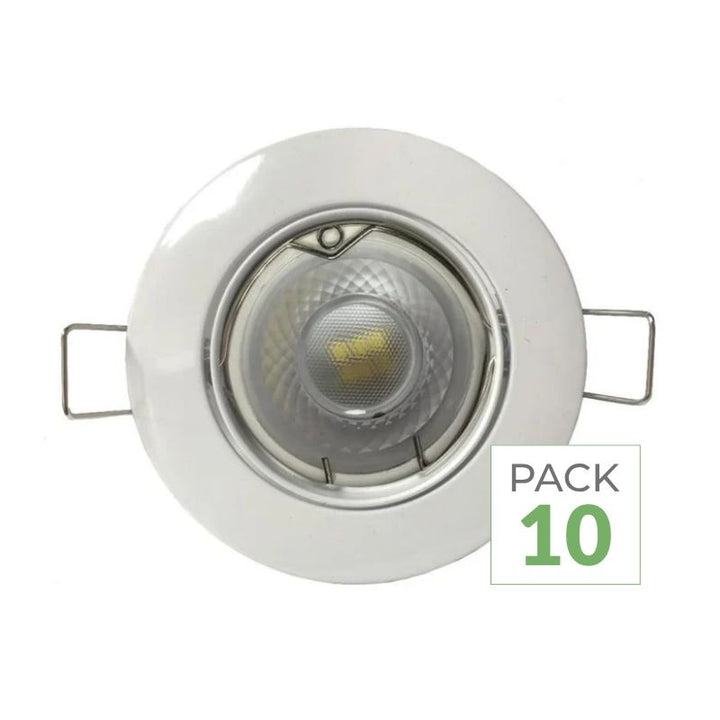 Pack de  10 - Kit Spot LED GU10 encastrable Rond BLANC avec une ampoule 8W