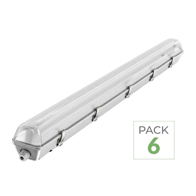 Pack de 6 - Kit de Réglette LED IP65 + Tube Néon LED 120cm T8 18W