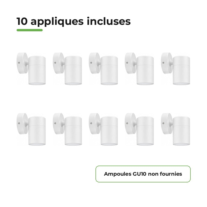 Applique Murale Blanche IP65 pour Ampoule GU10 - Pack de 10 – contenu du colis