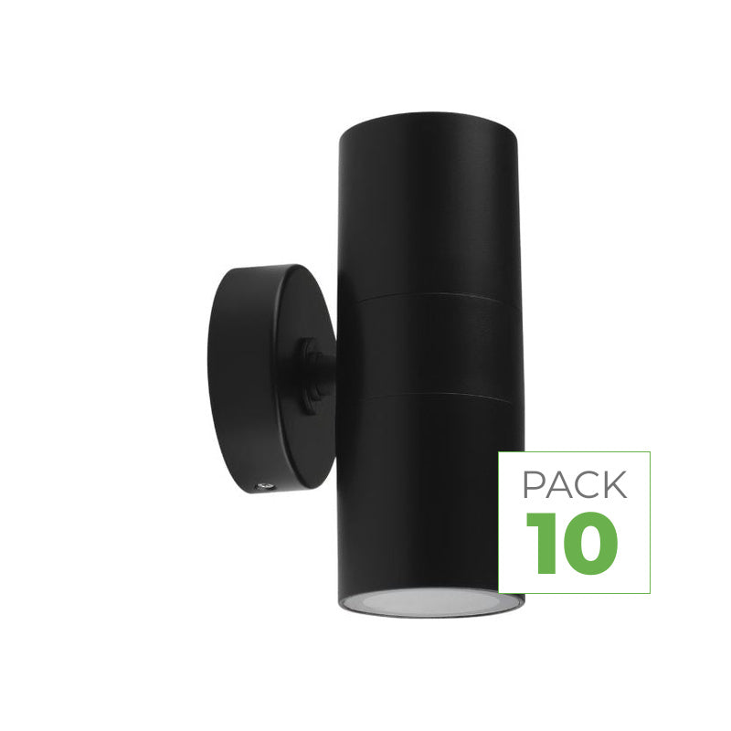 Pack of 10 - Black Wall Light IP65 Double Beam GU10