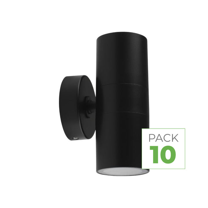 Pack of 10 - Black Wall Light IP65 Double Beam GU10