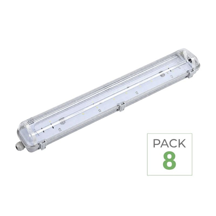 Pack de 8 - Réglette étanche double pour Tube LED T8 IP65 (Boitier vide)