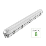 Pack de 8 - Kit de Réglette LED étanche Double IP65 + 2 Tubes T8 120cm 18W