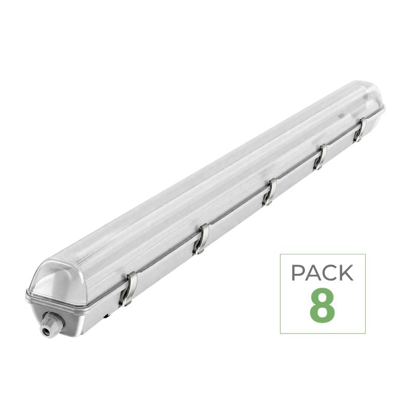 Pack of 8 - Waterproof Double IP65 LED Strip Kit + 2 T8 120cm 18W Tubes