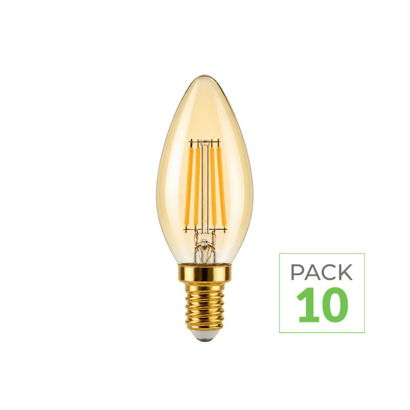 Ampoule LED Filament Dimmable E14 4W Ambrée C37 - Pack de 10