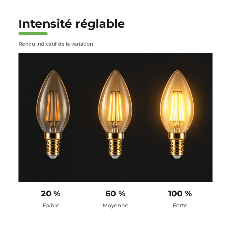 Ampoule LED Filament Dimmable E14 4W Ambrée C37 - Pack de 10