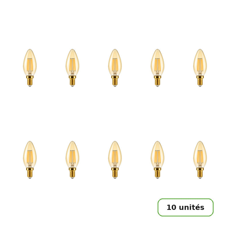 Ampoule LED Filament Dimmable E14 4W Ambrée C37 - Pack de 10