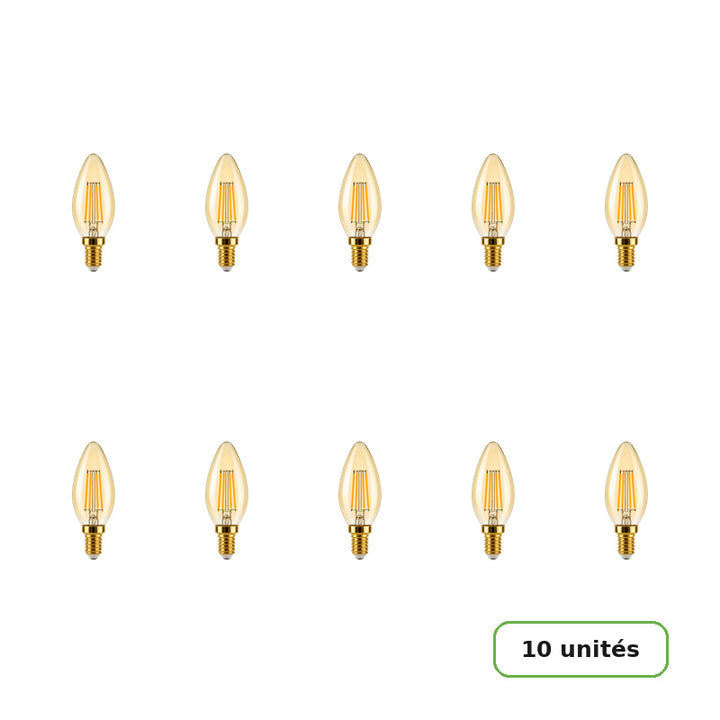 Ampoule LED Filament Dimmable E14 4W Ambrée C37 - Pack de 10