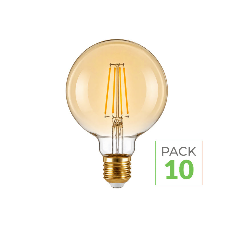 Ampoule LED Filament Dimmable E27 8W Ambrée G95 - Pack de 10
