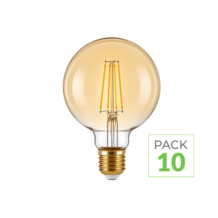 Ampoule LED Filament Dimmable E27 8W Ambrée G95 - Pack de 10