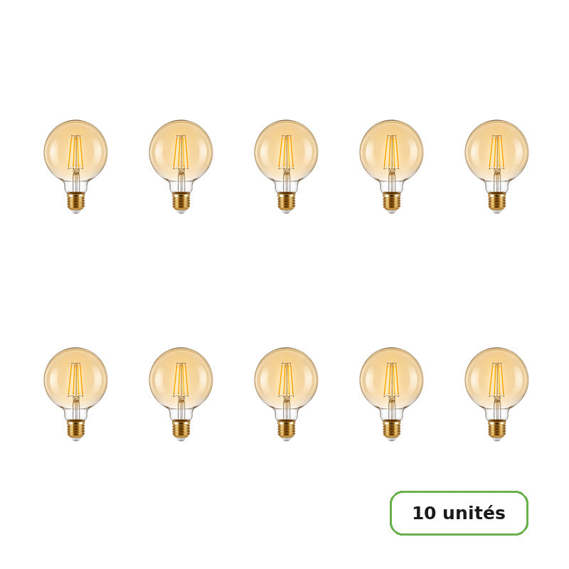 Ampoule LED Filament Dimmable E27 8W Ambrée G95 - Pack de 10