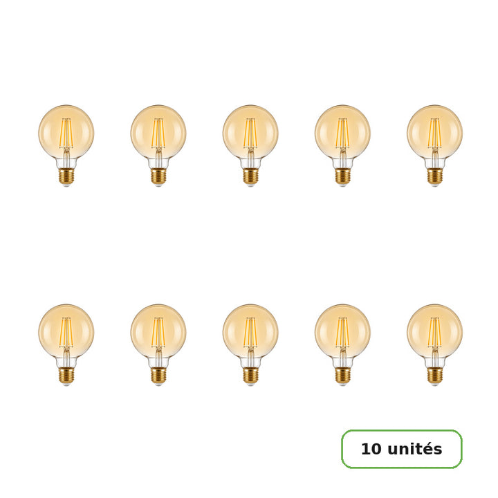 Ampoule LED Filament Dimmable E27 8W Ambrée G95 - Pack de 10