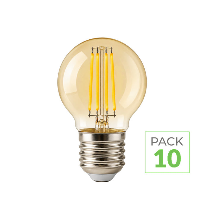 Ampoule LED Filament E27 4W Ambrée G45 - Pack de 10