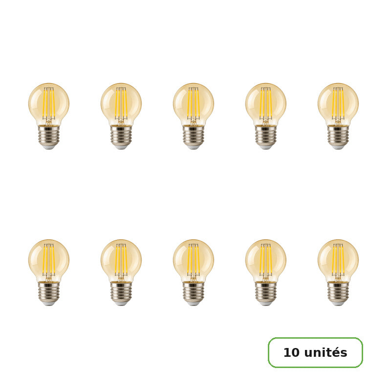 Ampoule LED Filament E27 4W Ambrée G45 - Pack de 10