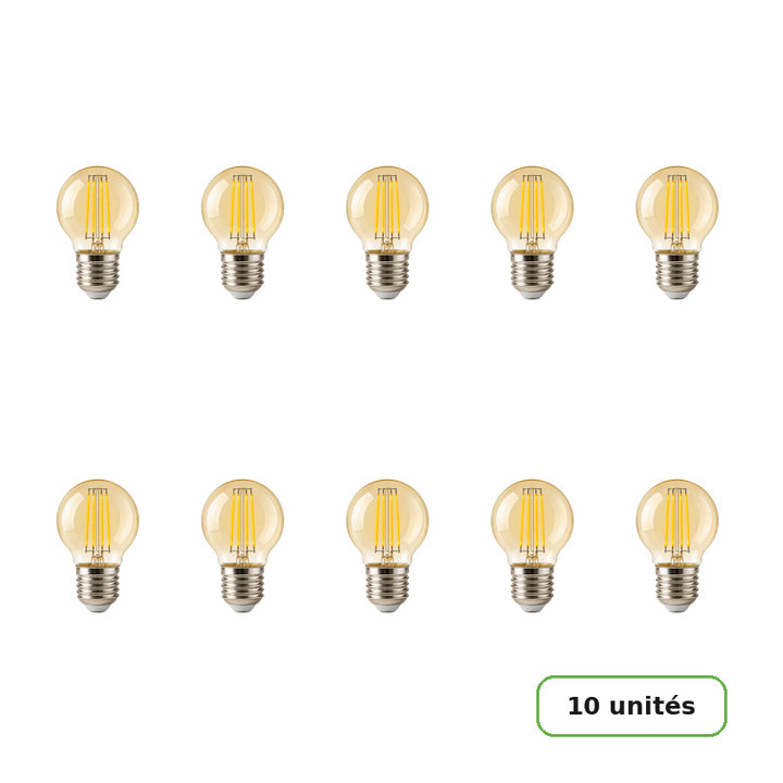 Ampoule LED Filament E27 4W Ambrée G45 - Pack de 10