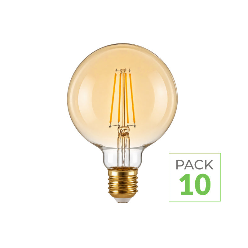 Ampoule LED Filament E27 8W Ambrée G95 - Pack de 10