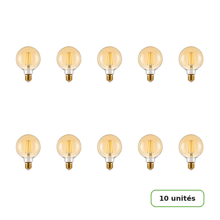 Ampoule LED Filament E27 8W Ambrée G95 - Pack de 10