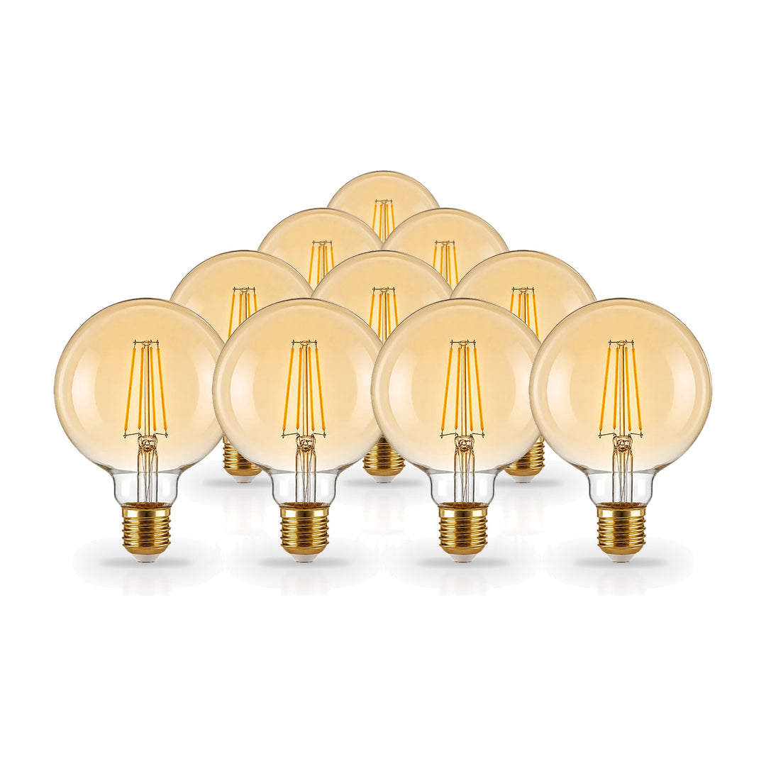 Ampoule LED Filament E27 8W Ambrée G95 - Pack de 10