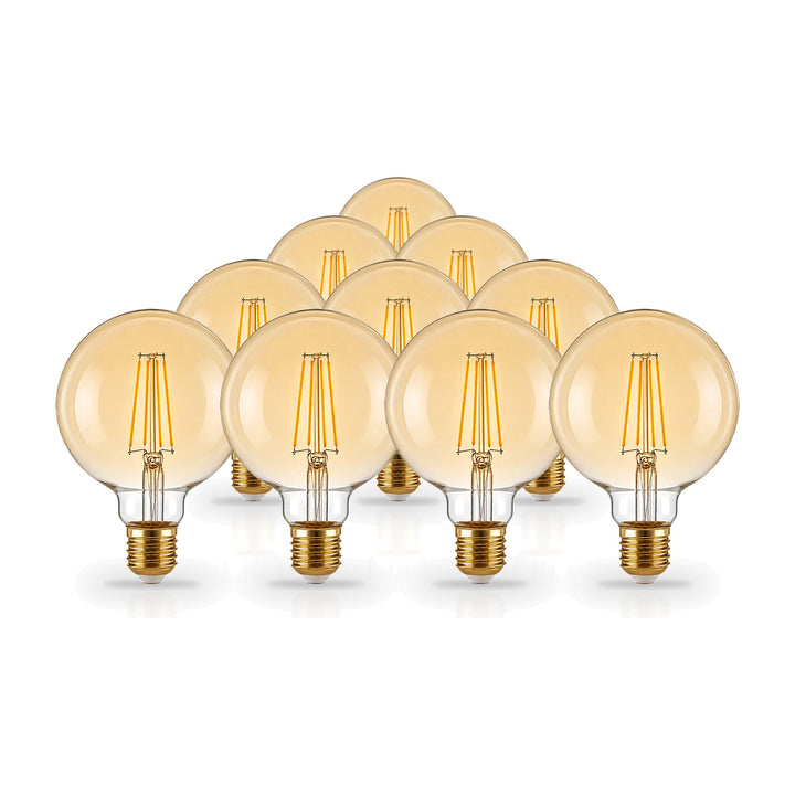 Ampoule LED Filament E27 8W Ambrée G95 - Pack de 10