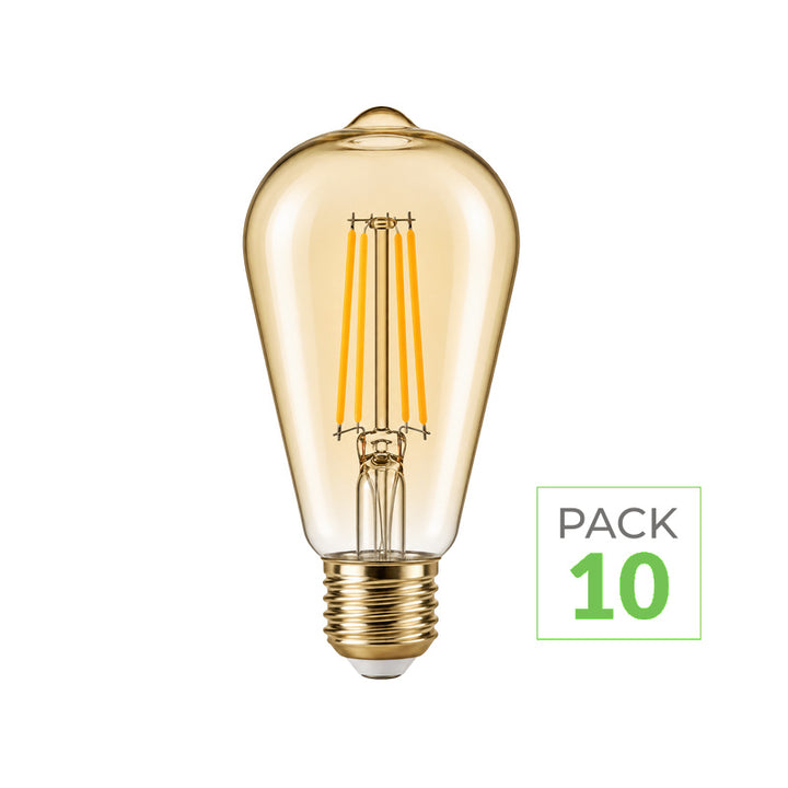 Ampoule LED Filament E27 8W Ambrée ST64 - Pack de 10