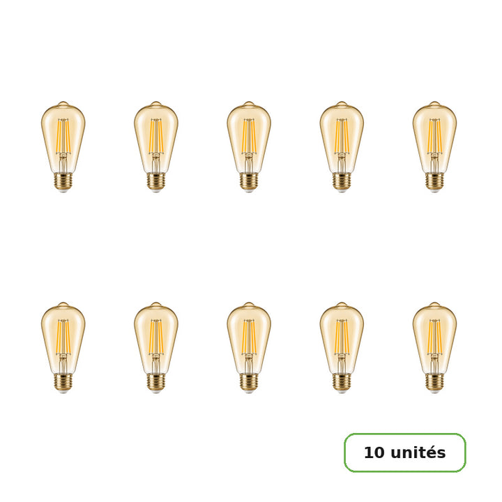 Ampoule LED Filament E27 4W Ambrée ST64 - Pack de 10