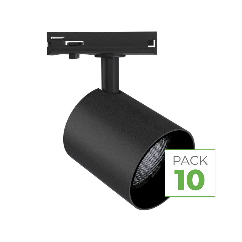 Pack 10 Spot LED sur Rail Monophasé 24W Dimmable TRIAC 36° Noir