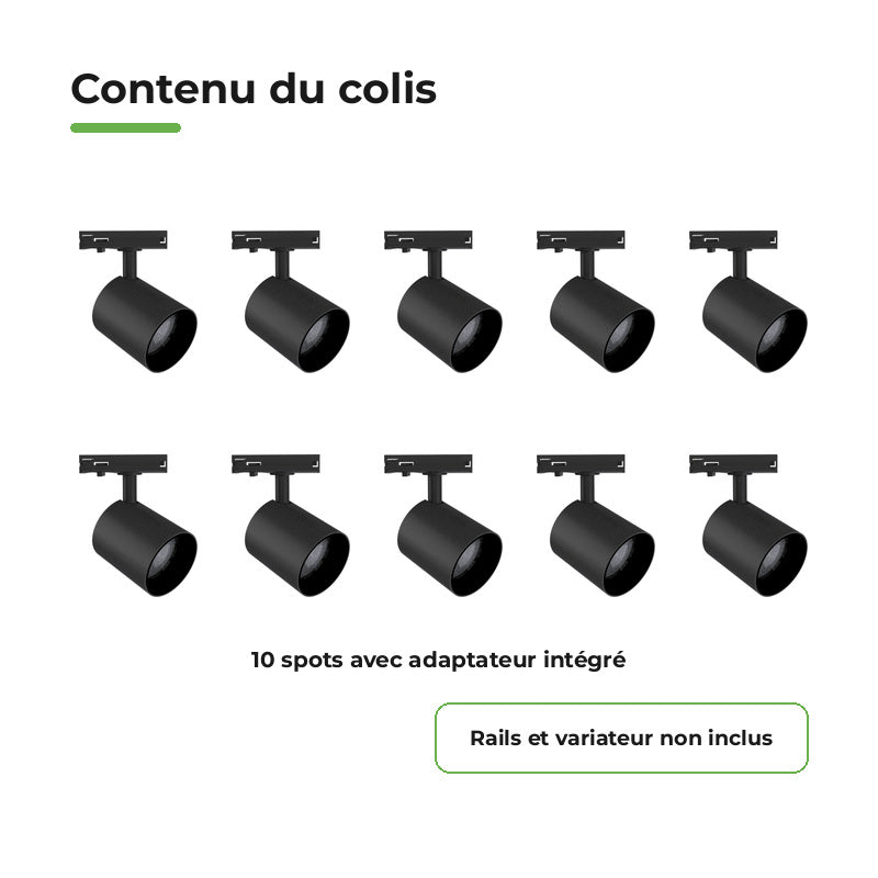 10-pack 24W TRIAC Dimmable LED Track Spotlight, Single-Phase, 36°, Black
