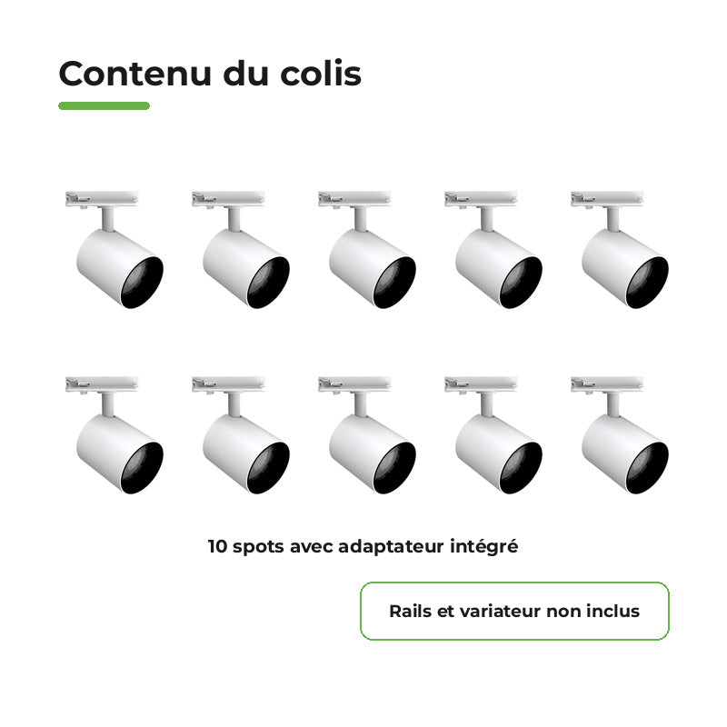 10-pack 24W TRIAC Dimmable LED Track Spotlight, Single-Phase, 36°, White
