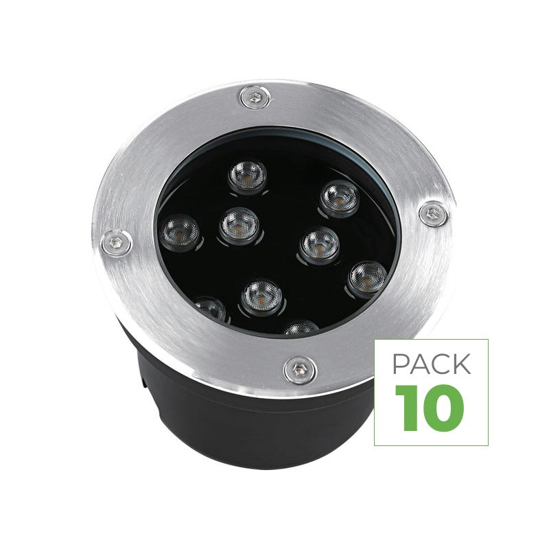 Pack 10 Spot Extérieur Encastrable 9W IP67 220V Sol 30° Ø120 – vue produit