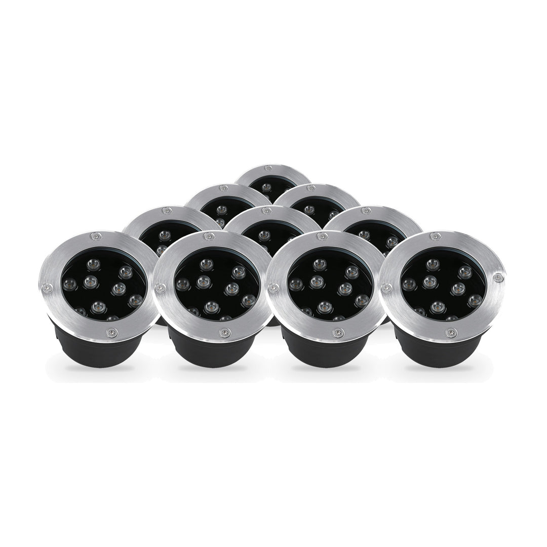 Pack 10 Spot Extérieur Encastrable 9W IP67 220V Sol 30° Ø120