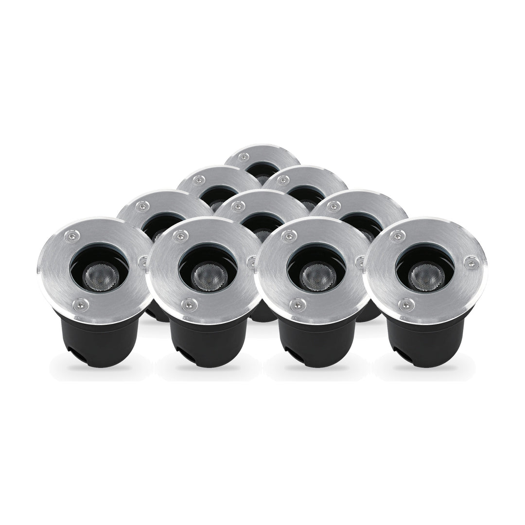 Pack 10 Spot Extérieur Encastrable LED IP67 220V Sol 1W 30° Ø64