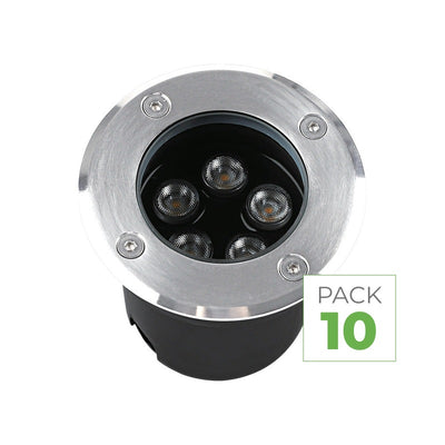 Pack 10 Spot Extérieur Encastrable 5W IP67 220V Sol 30° Ø80