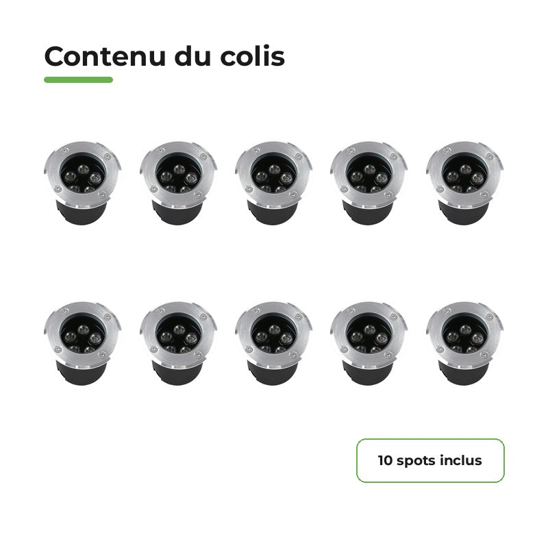 Pack 10 Spot Extérieur Encastrable 5W IP67 220V Sol 30° Ø80