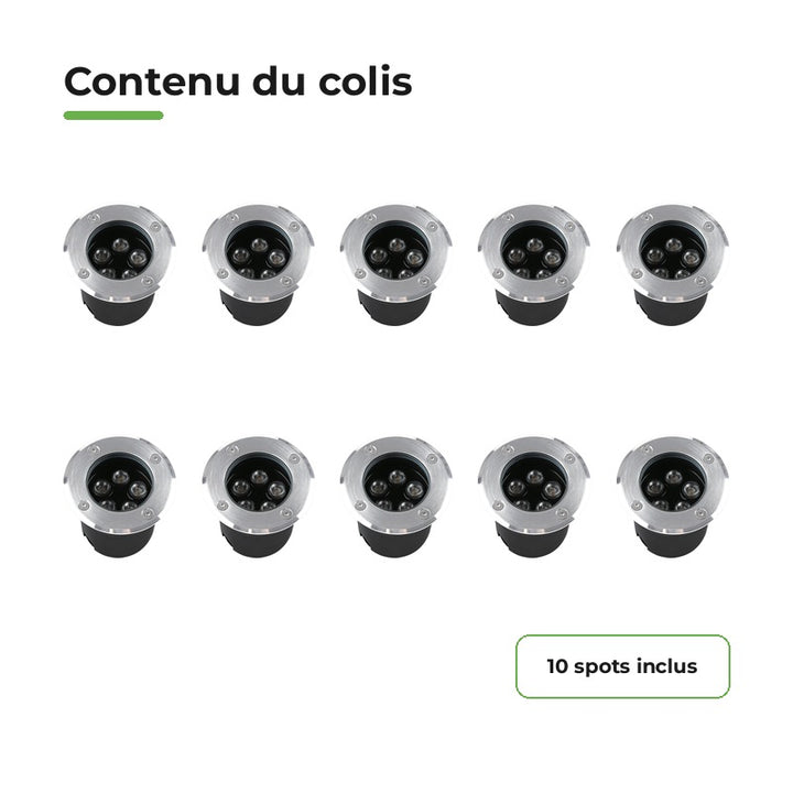 Pack 10 Spot Extérieur Encastrable 5W IP67 220V Sol 30° Ø80