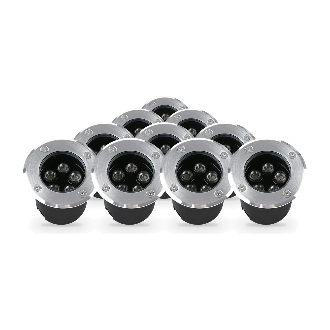 Pack 10 Spot Extérieur Encastrable 5W IP67 220V Sol 30° Ø80