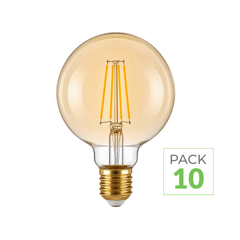 Ampoule LED Filament Connectée Wifi E27 4W Ambrée G95 CCT - 2700K/6500K - Pack de 10