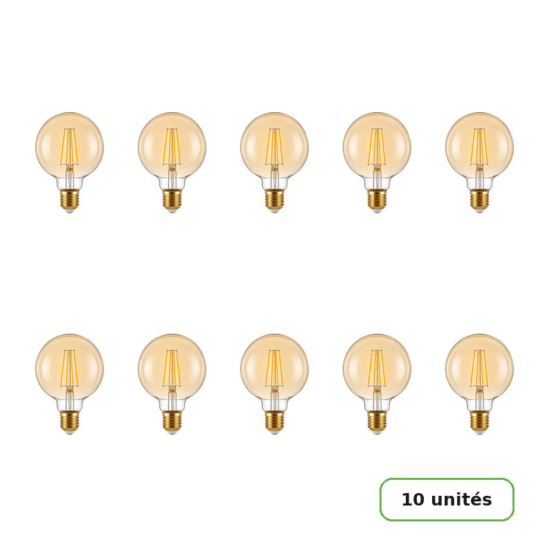 Ampoule LED Filament Connectée Wifi E27 4W Ambrée G95 CCT - 2700K/6500K - Pack de 10